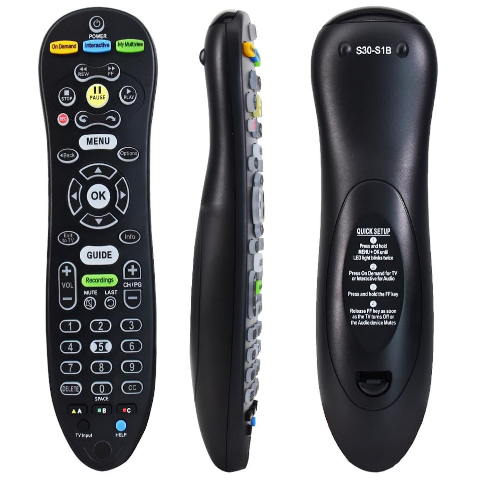 oljaeq S30 remote backlit front view for AT&T U-Verse receivers.