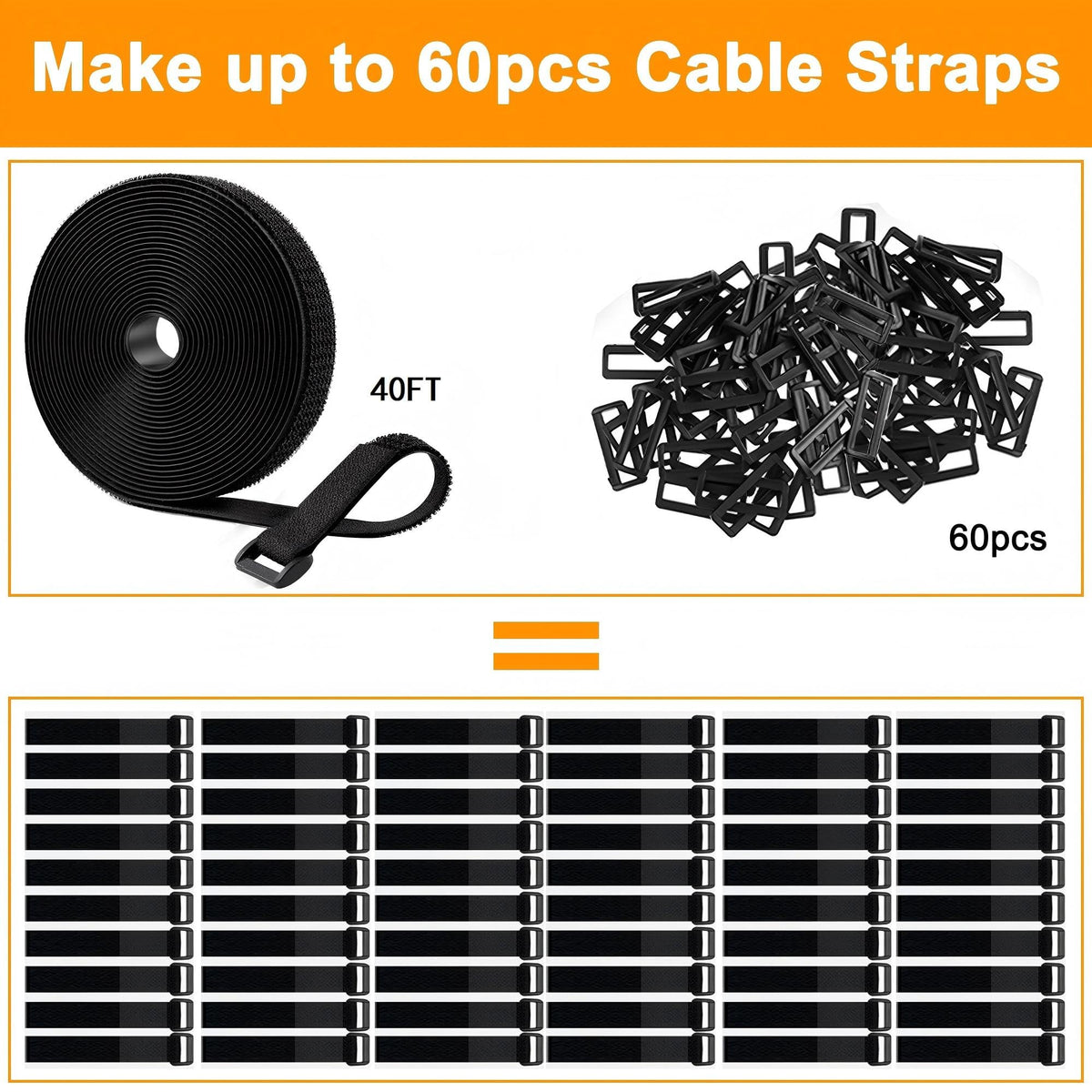 OljezziYa cable straps with 60 buckles spread for secure bundling.