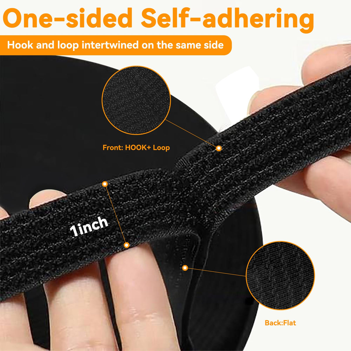 OljezziYa hook-and-loop strap securing desk cables for easy reconfiguration.