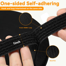 OljezziYa hook-and-loop strap securing desk cables for easy reconfiguration.