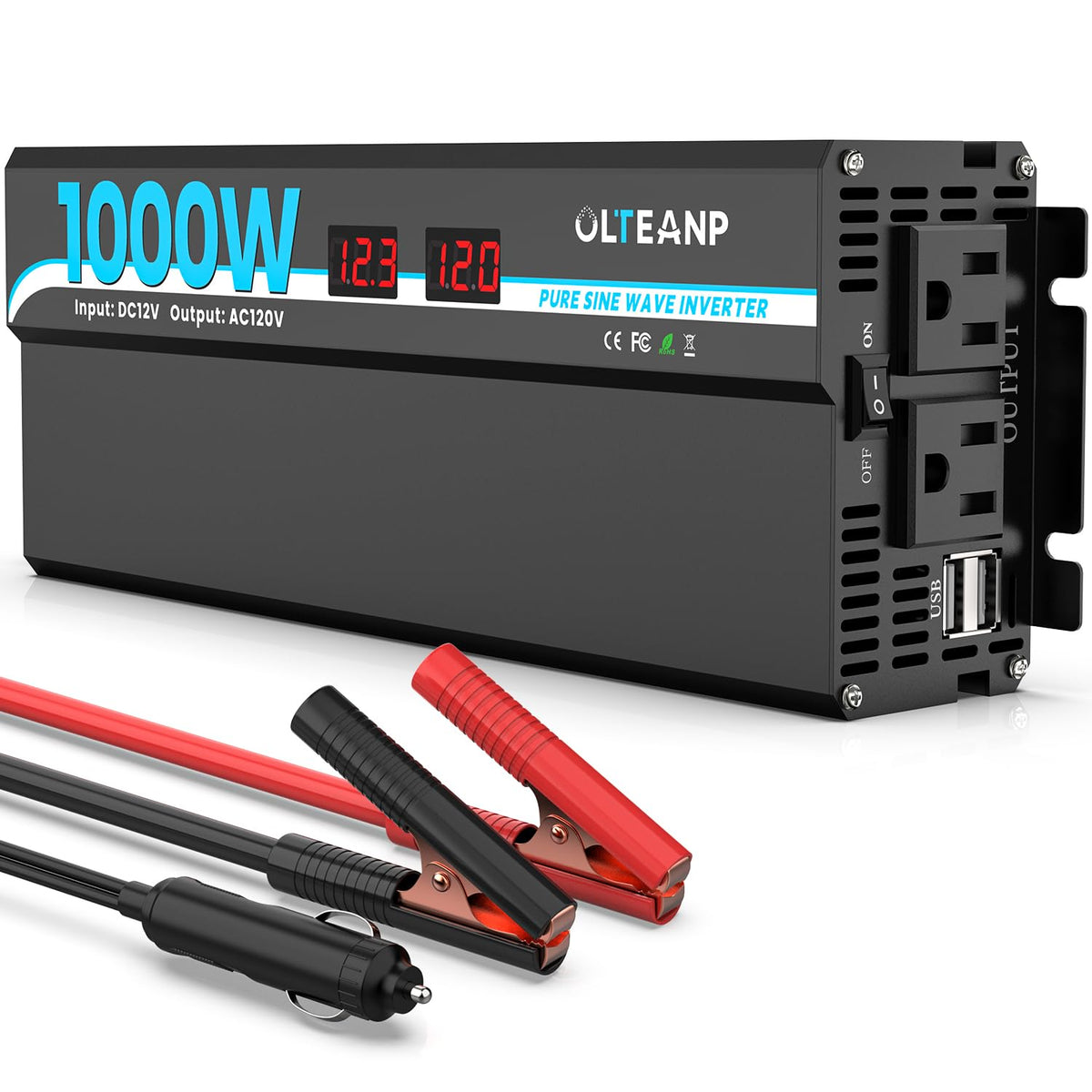 OLTEANP 1000W inverter main unit delivers stable AC power for sensitive devices.