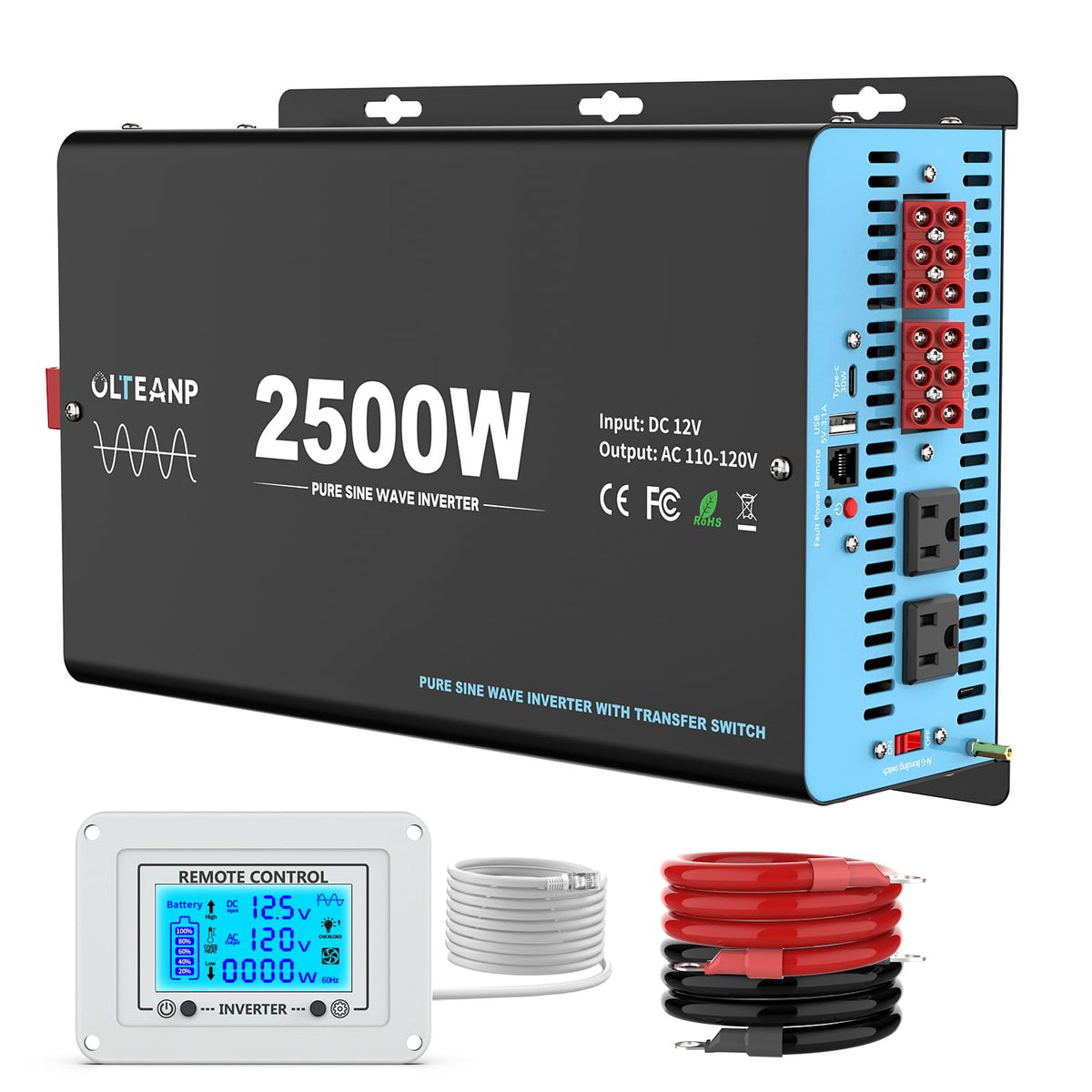 OLTEANP 2500W pure sine wave inverter in a rack mount view for RV power stability