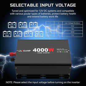OLTEANP 4000W inverter with 4 outlets and portable power on the go