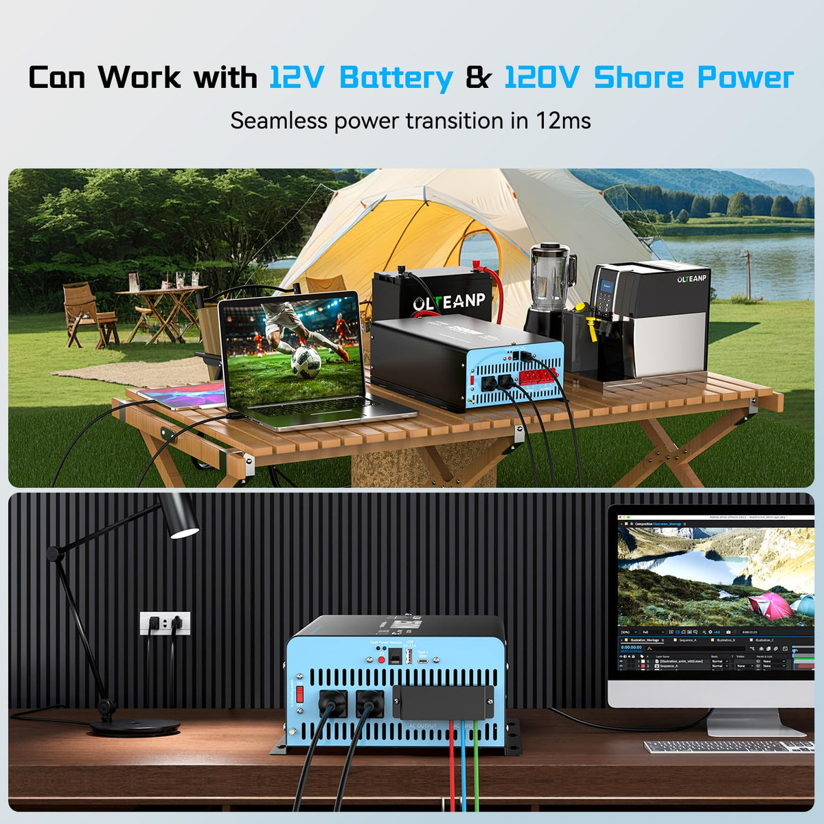 OLTEANP auto transfer inverter side view showing seamless shore power switching