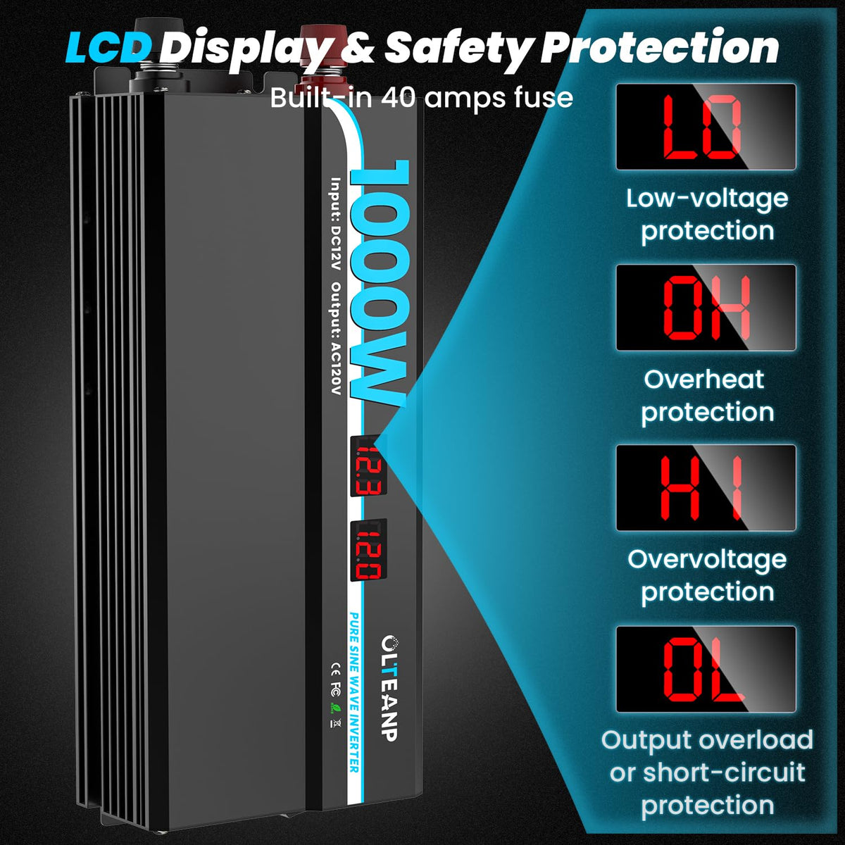 OLTEANP dual AC outlets back-panel view enables simultaneous device charging.