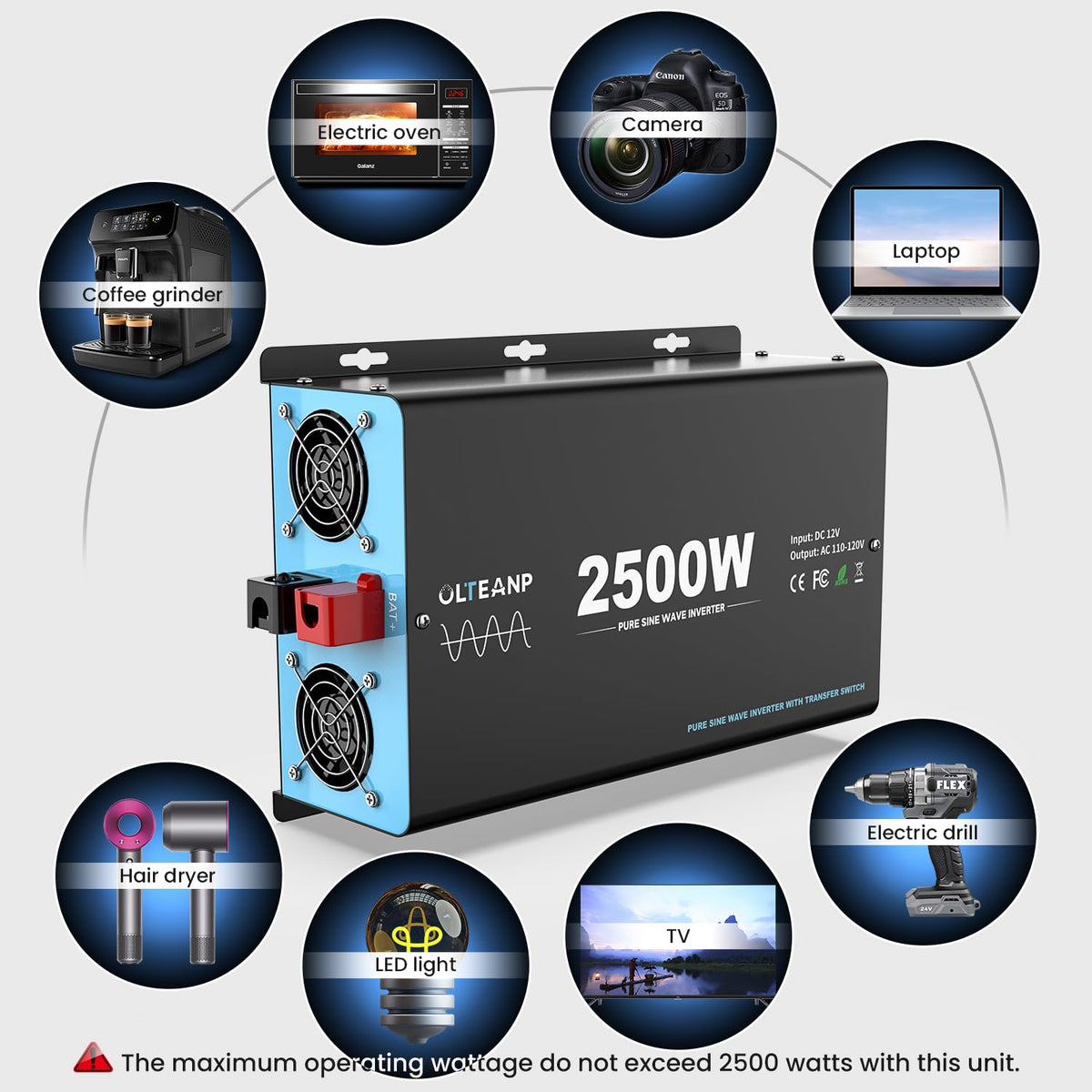 OLTEANP inverter installed in a vehicle cabin for RV or off grid use