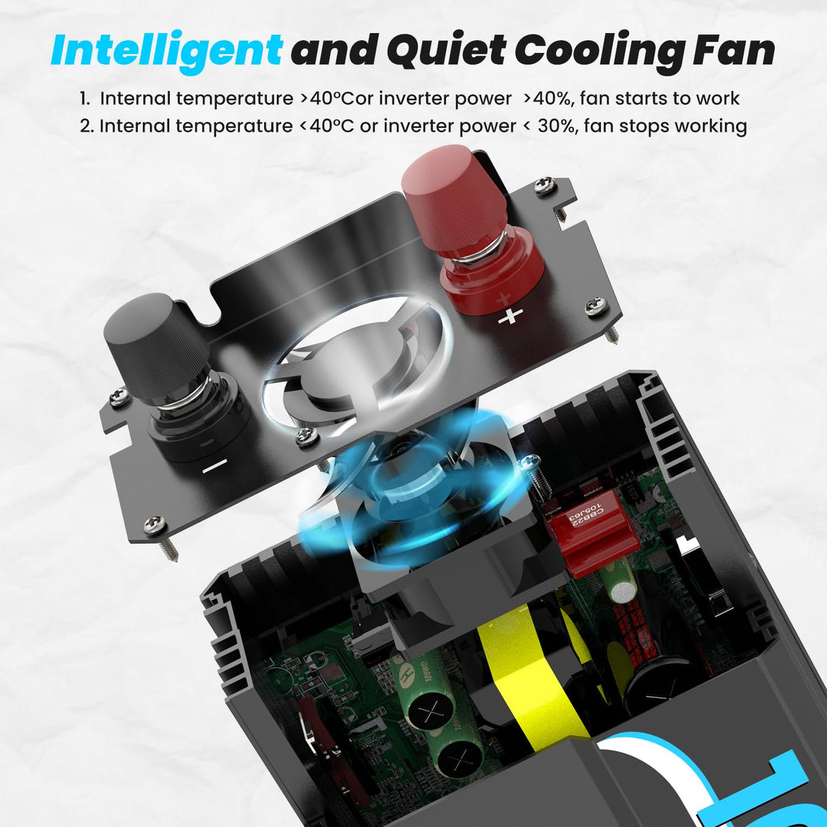 OLTEANP protection indicators and cooling fan highlight safety features.