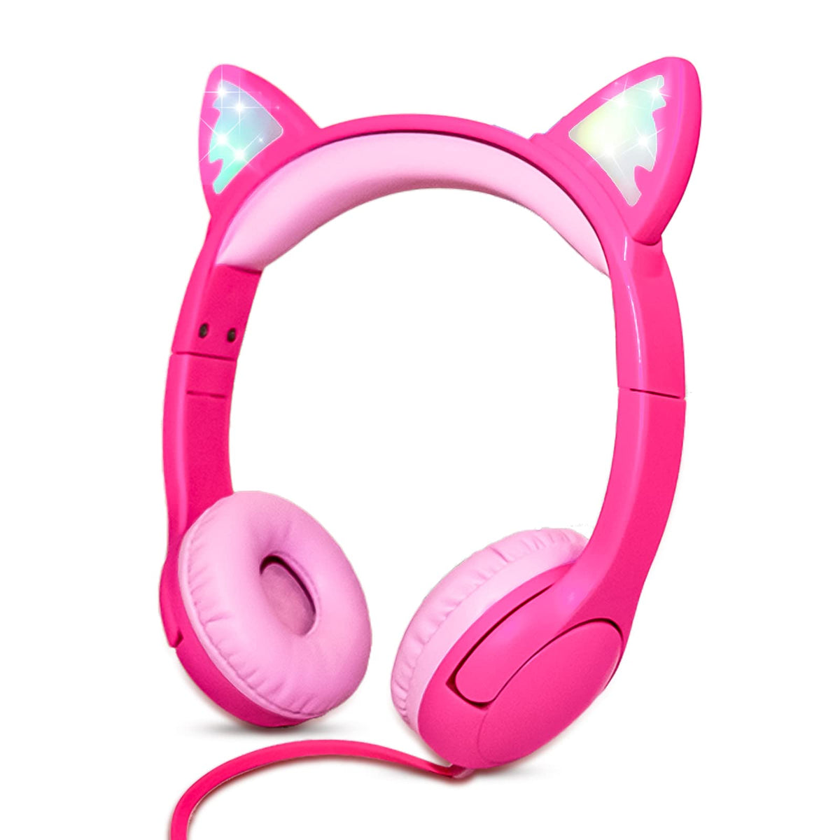Olyre Kids headphones with cat ears and rose LEDs for playful listening.