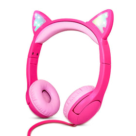 Olyre Kids headphones with cat ears and rose LEDs for playful listening.