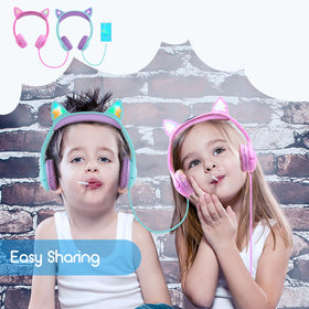 Olyre Kids Headphones cat ears green top view designed for easy wear