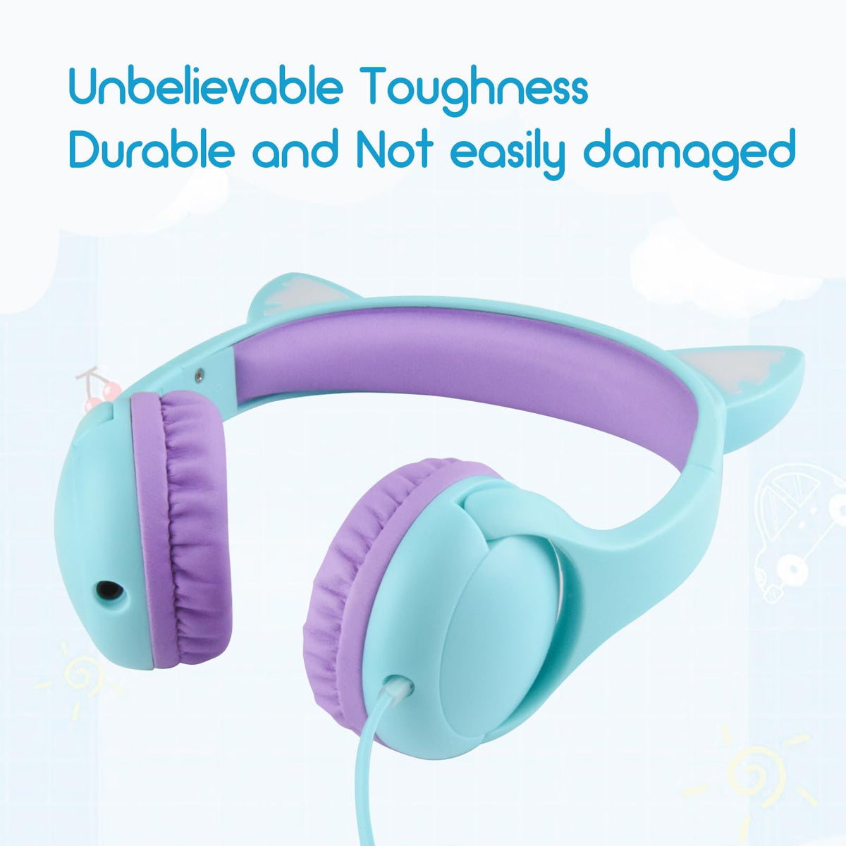 Olyre Kids Headphones cat ears purple side view for play