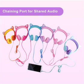 Olyre kids headphones in purple and pink fit ages 3–15