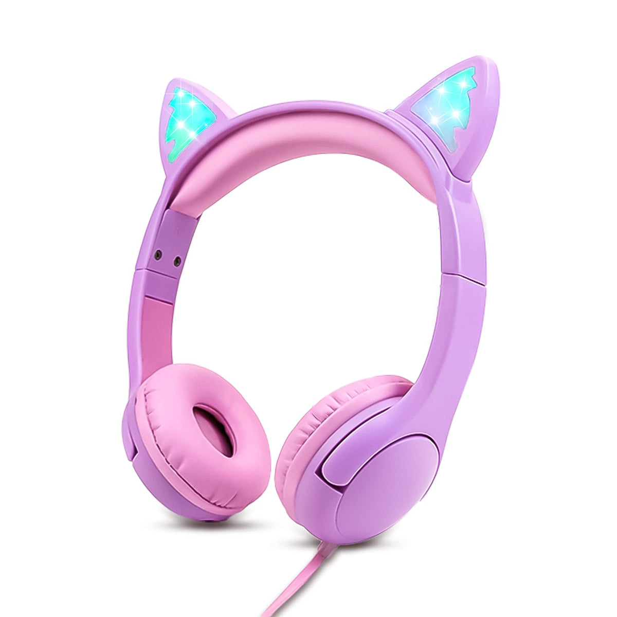Olyre kids headphones with pink light-up cat ears for engaging study and play