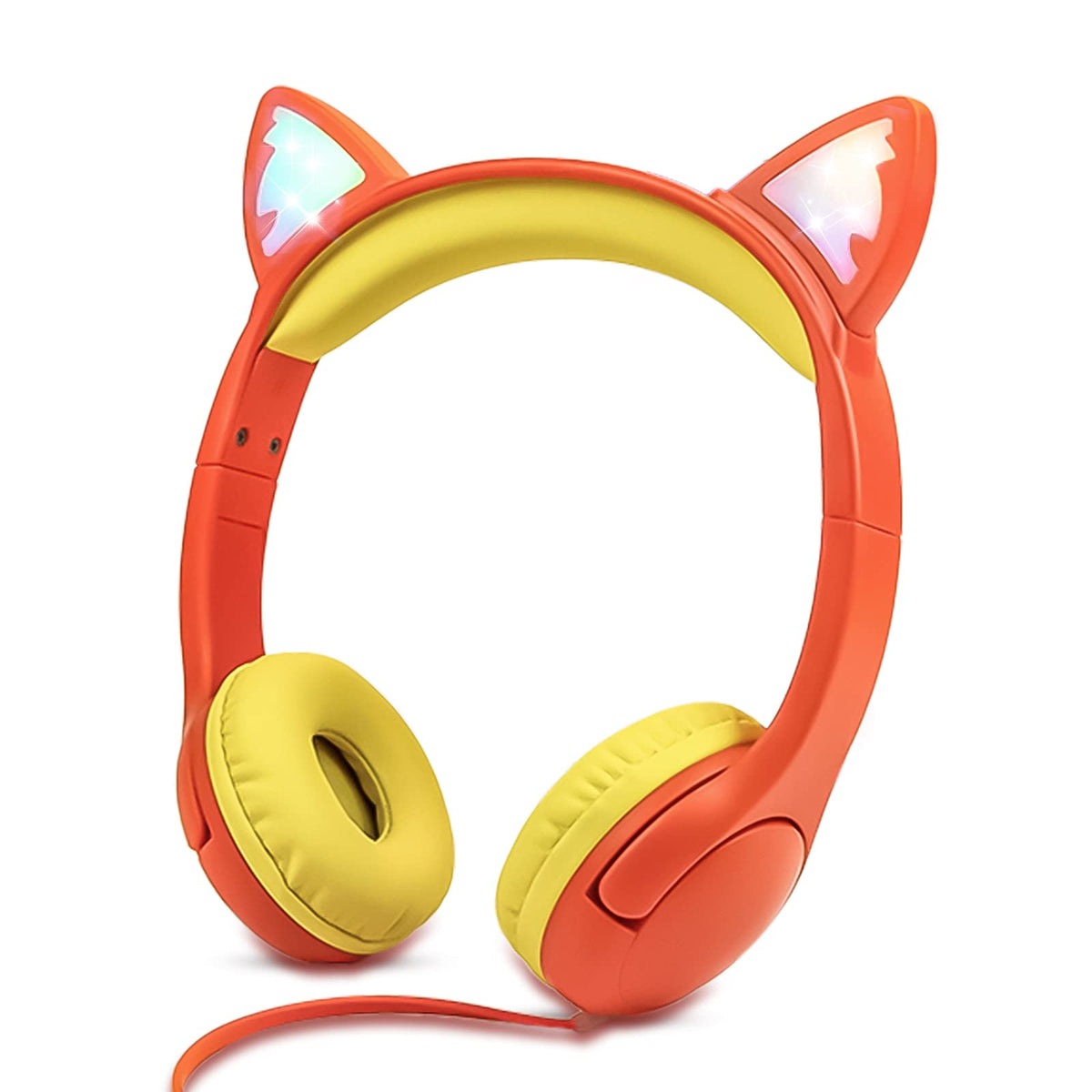 Olyre Kids Headphones orange with LED ears for engaging study time.