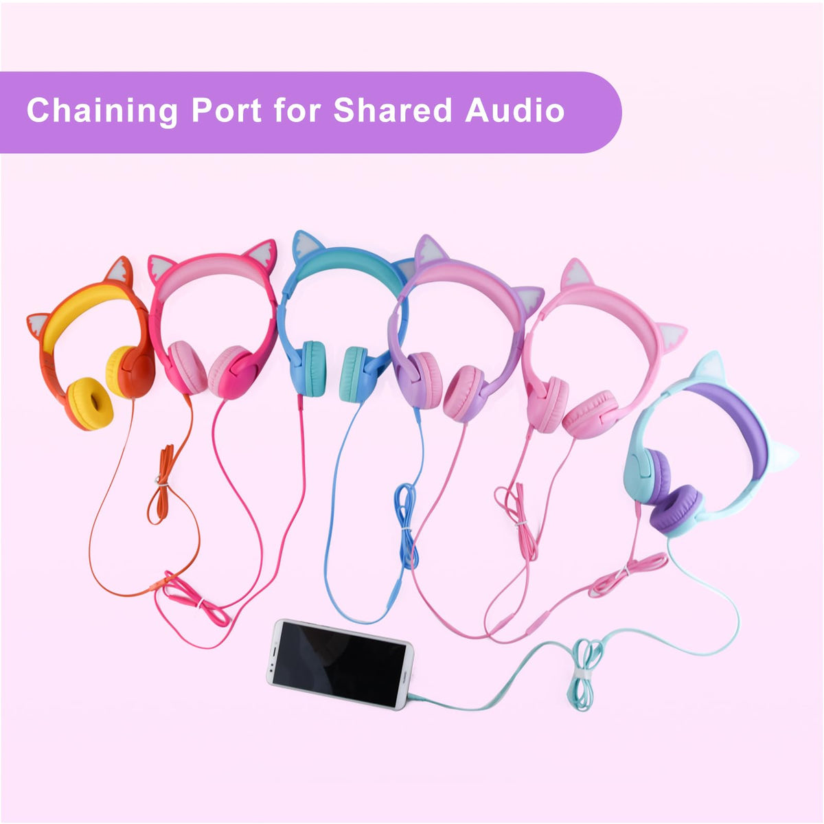 Olyre pink kids headphones ideal for school and travel