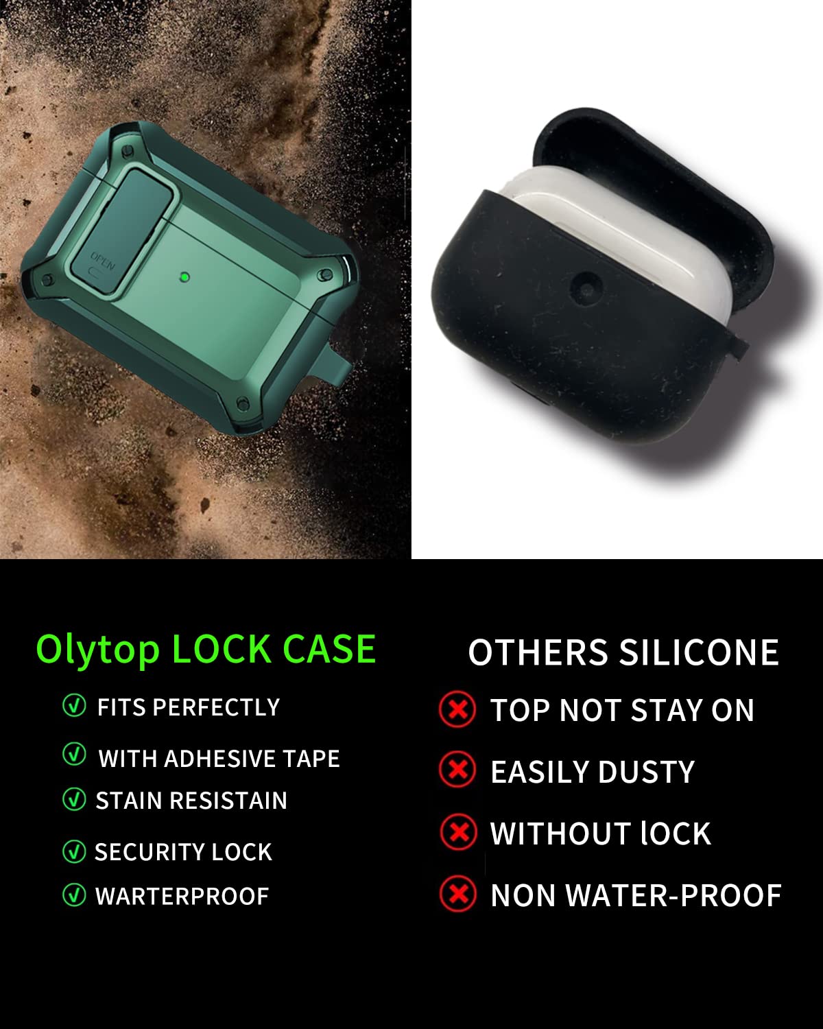Olytop AirPods Pro Armor Case left side with clip visible