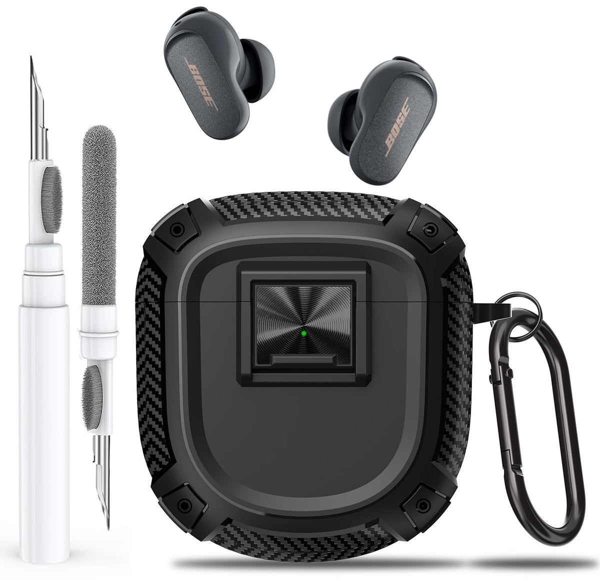 Olytop Bose QuietComfort Ultra case on a travel bag, protecting 2nd Gen 2025 earbuds.