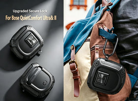 Integrated carabiner on Olytop Bose Ultra case for easy attachment.