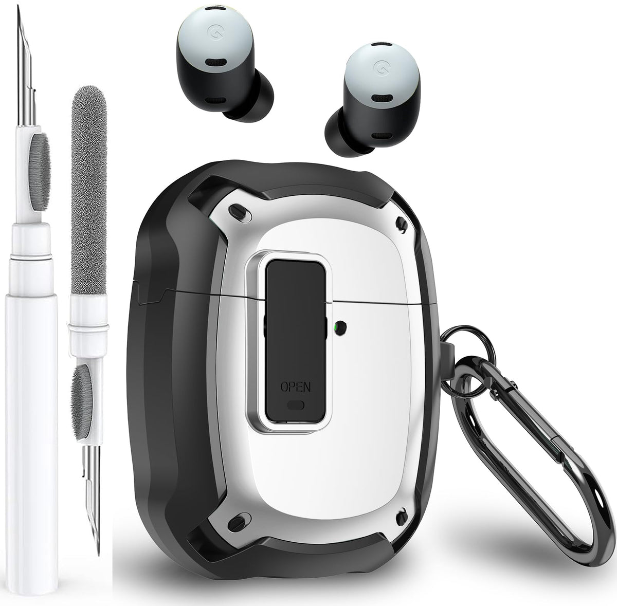 Olytop Pixel Buds Pro 2 case cover with lock close-up showing secure closure.