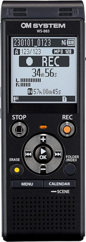 OM SYSTEM WS-883 front view showing compact design and built in memory