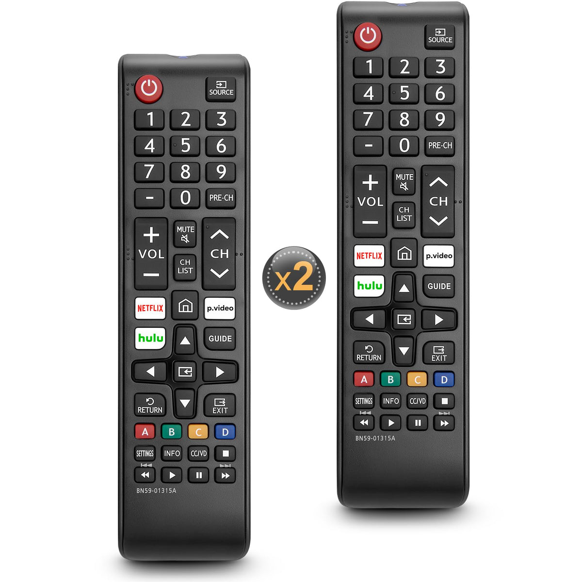 OMAIC front view of both remotes showing full button layout and quick app keys
