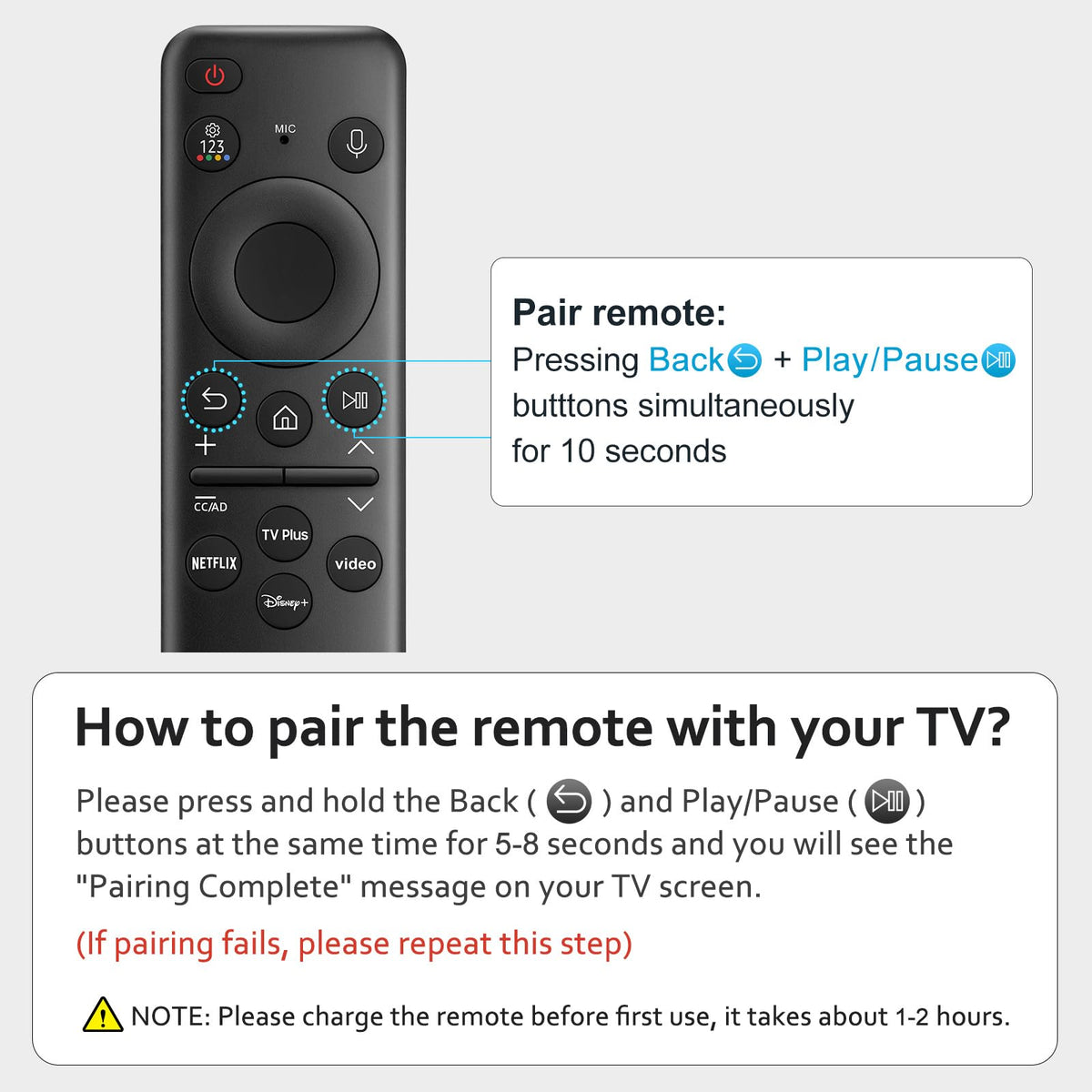 OMAIC rechargeable voice remote pairing process illustration for quick setup.