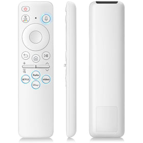OMAIC rechargeable voice remote shown beside a Samsung TV for seamless compatibility.