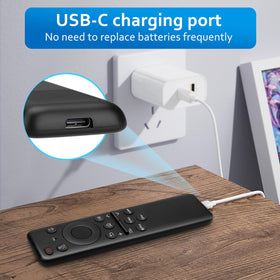 OMAIC rechargeable voice remote USB-C charging port close-up for convenient recharging.
