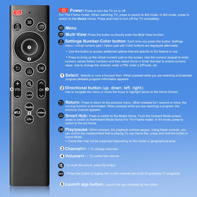 OMAIC remote lifestyle living room demonstrating use with QLED TV setup