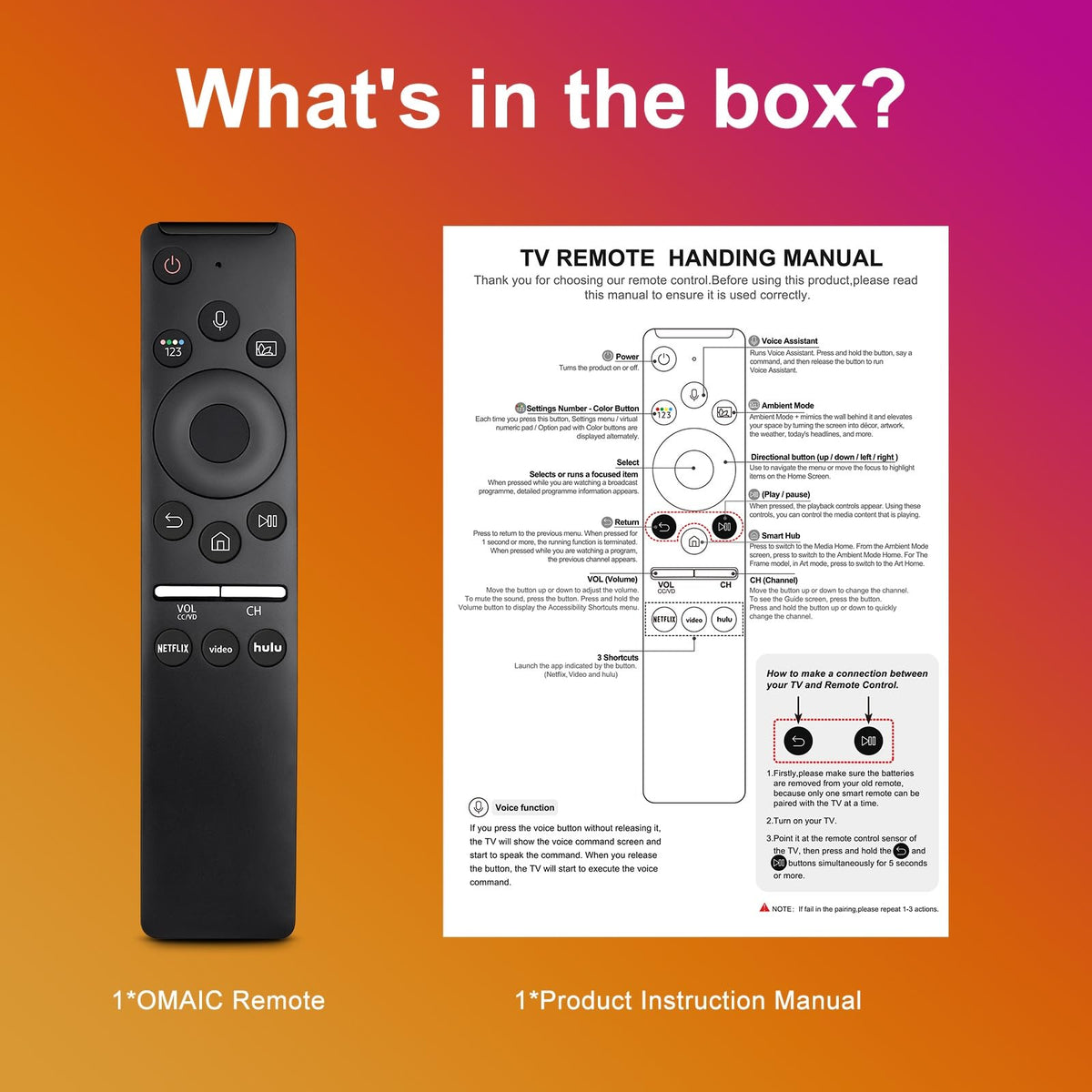 OMAIC replacement voice remote pairs easily with Samsung TVs.