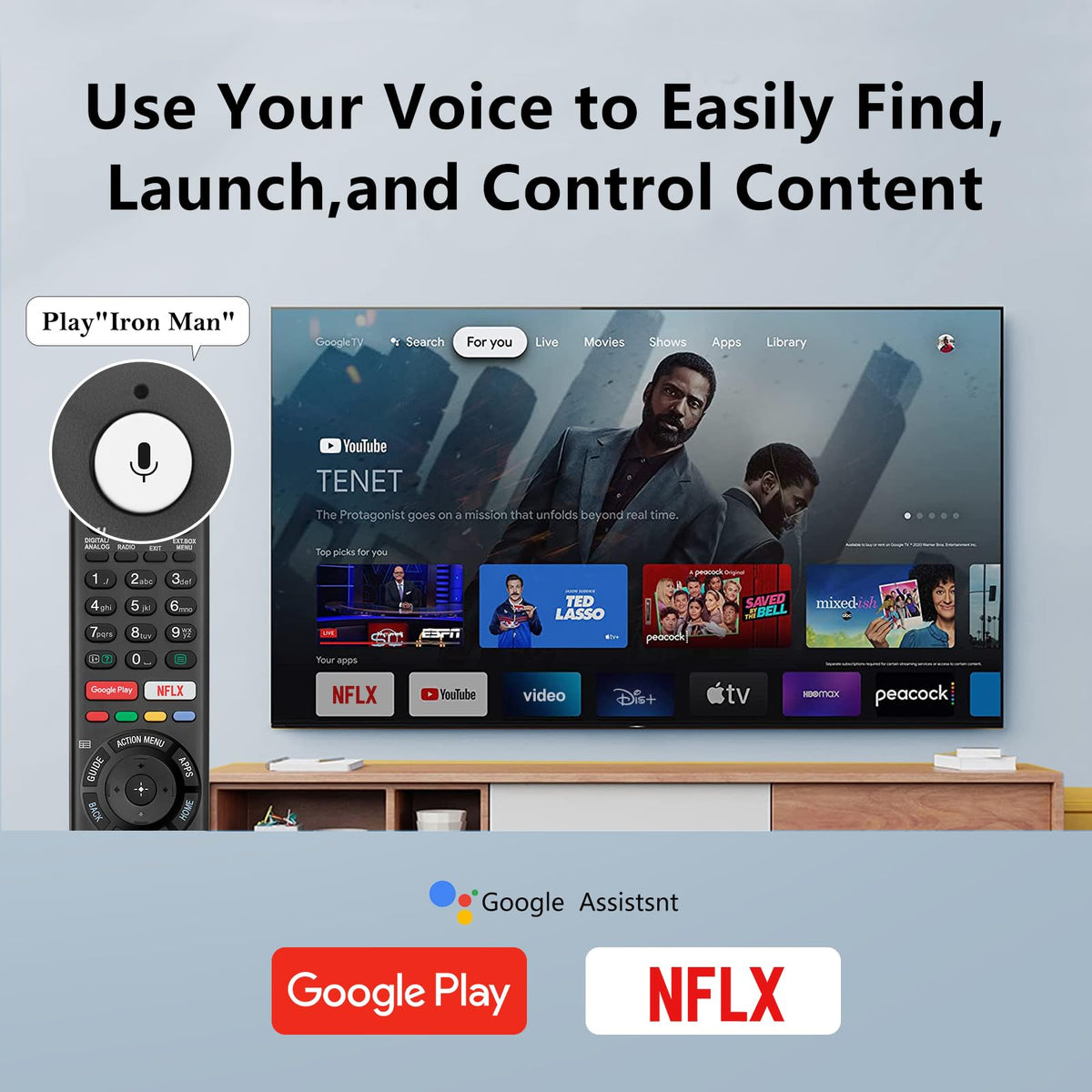 OMAIC shortcut buttons provide instant Netflix and Google Play access.