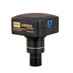 OMAX A3550U3 camera body front view for high-resolution microscopy imaging.