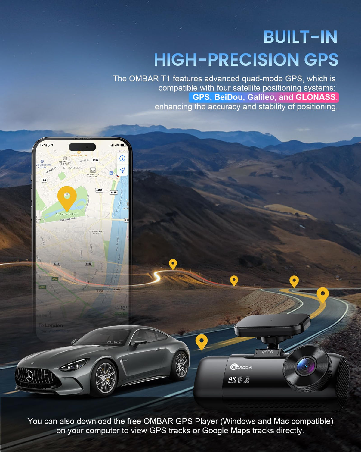 OMBAR T1 built-in GPS stamps routes for precise incident timelines.