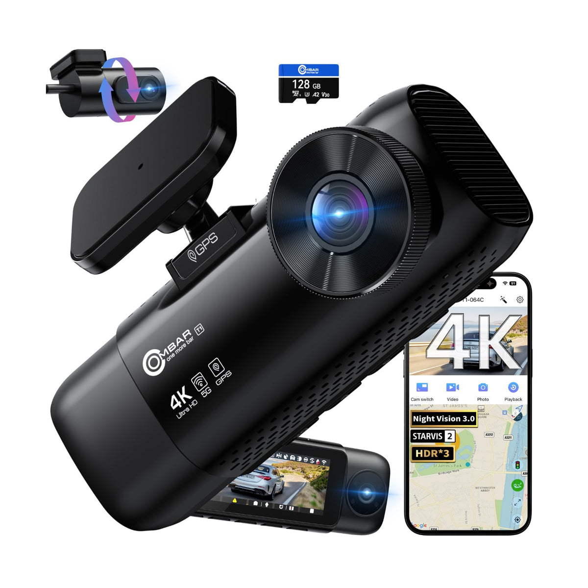 OMBAR T1 front 4K camera captures sharp road details for clear incident footage.