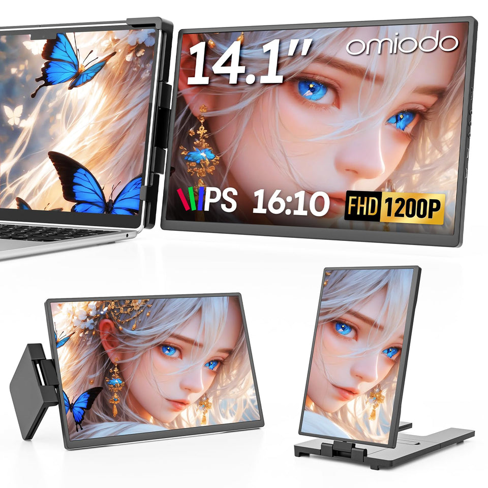 Omiodo clip-on design secures a laptop without damage, enabling a second screen.