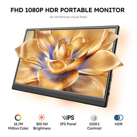 Omiodo portable monitor dual speakers provide built-in audio for presentations and entertainment.
