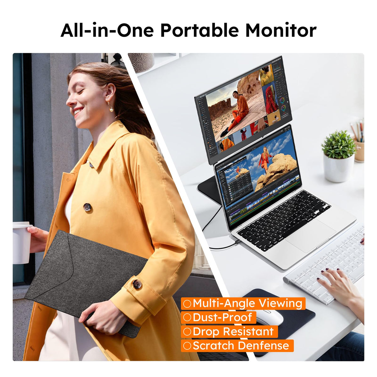 Omiodo monitor connects via USB-C or Mini HDMI for quick plug-and-play setup