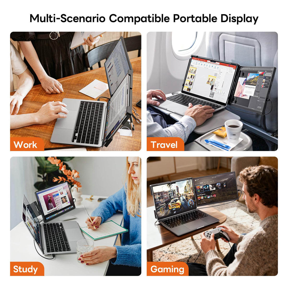 Ultra-slim portable second screen fits in a bag for on-the-go productivity.