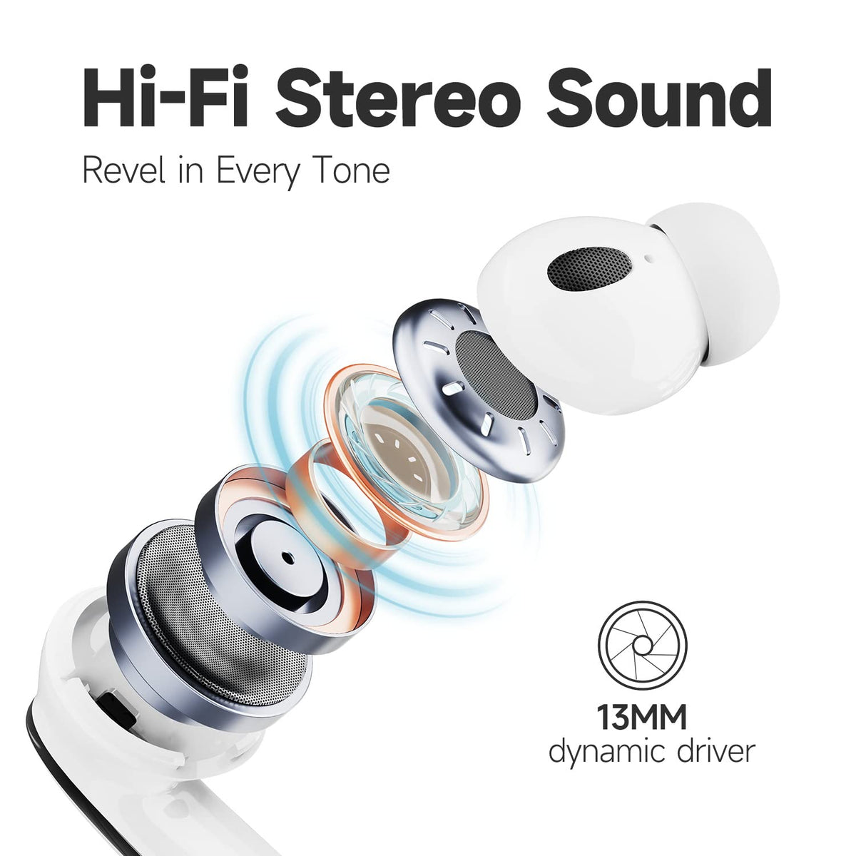 OMK ergonomic in-ear design with soft silicone tips for all-day comfort
