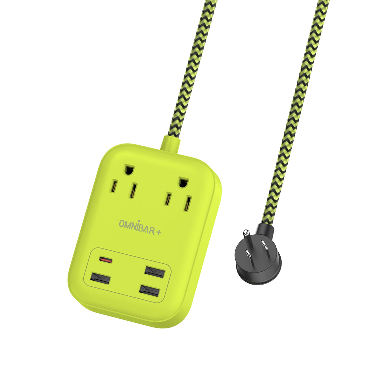 Omnibar USB Surge Bar with two outlets and four USB ports for simultaneous charging.