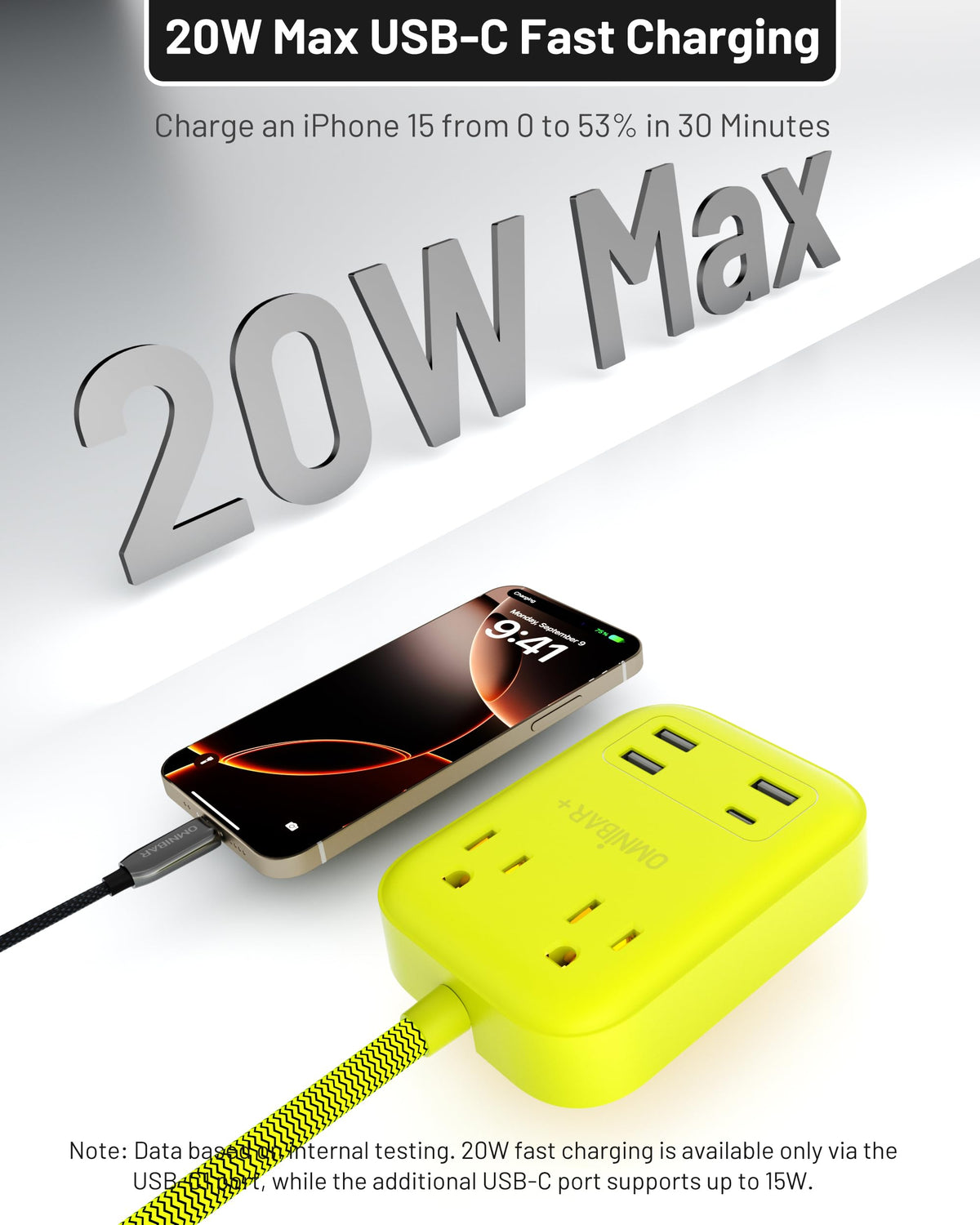 Omnibar six-foot braided cord keeping cables tidy and reachable.