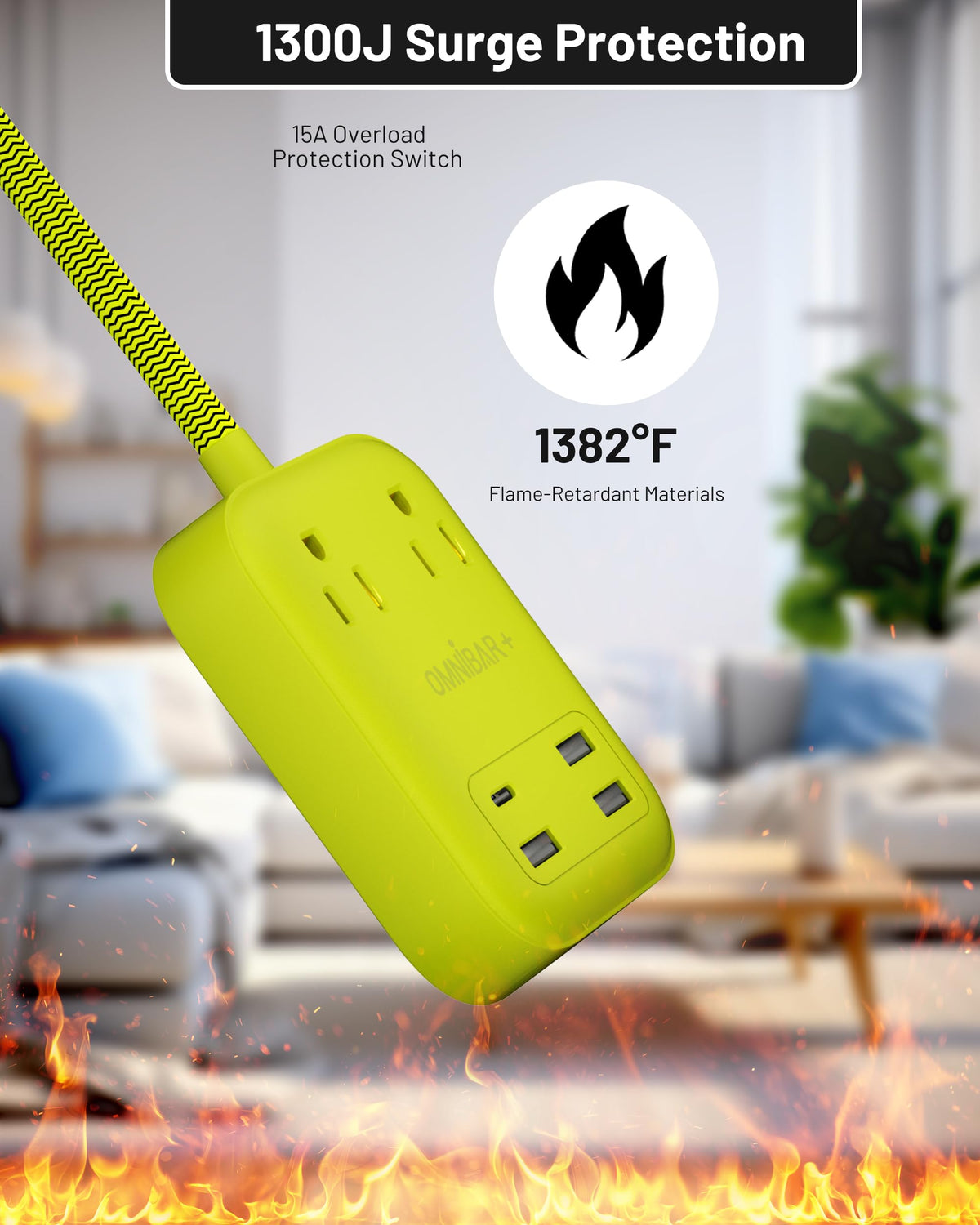 Omnibar flat plug design fits neatly under furniture and on desks.