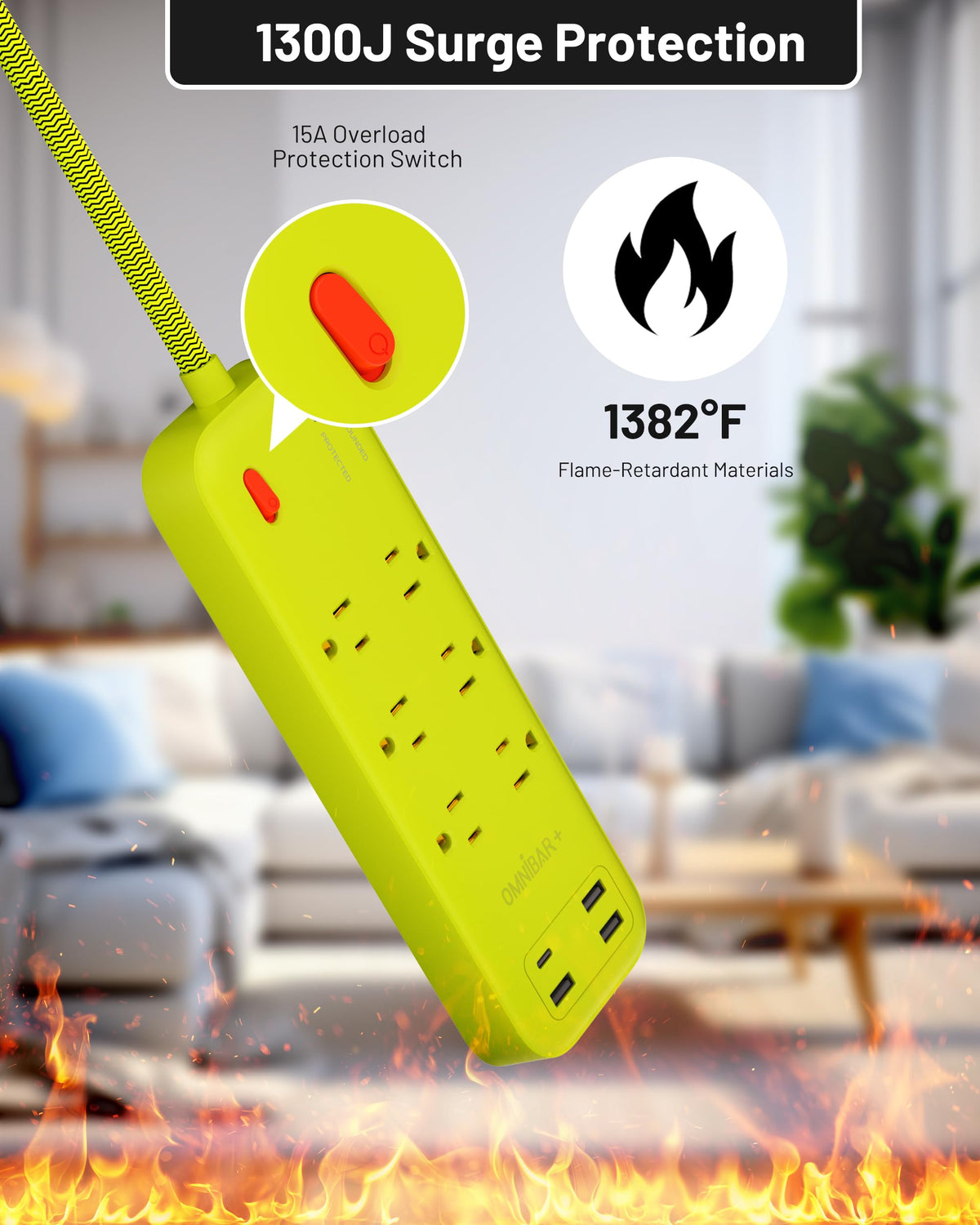 Flat plug design ideal for tight spaces and behind furniture.