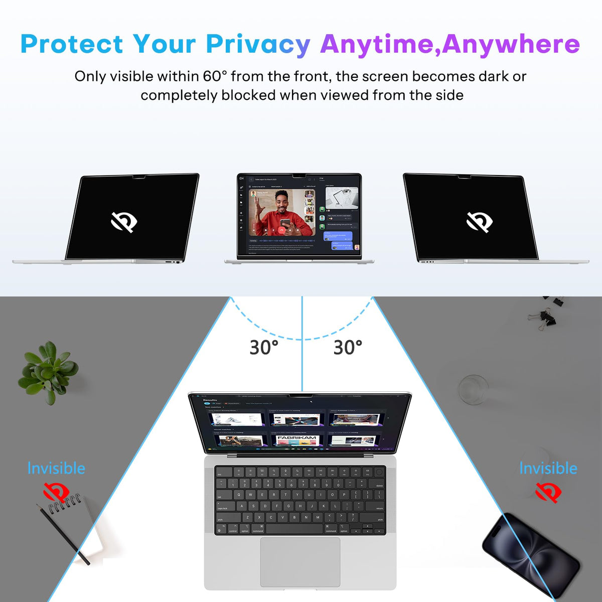 OMOTON blue light protection on MacBook Air 13, reduces eye strain.