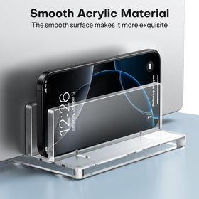 OMOTON clear acrylic laptop dock showcases two devices with stable support
