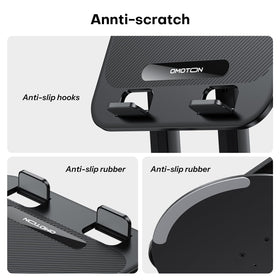 OMOTON stand helps keep desks organized with tidy storage under the laptop