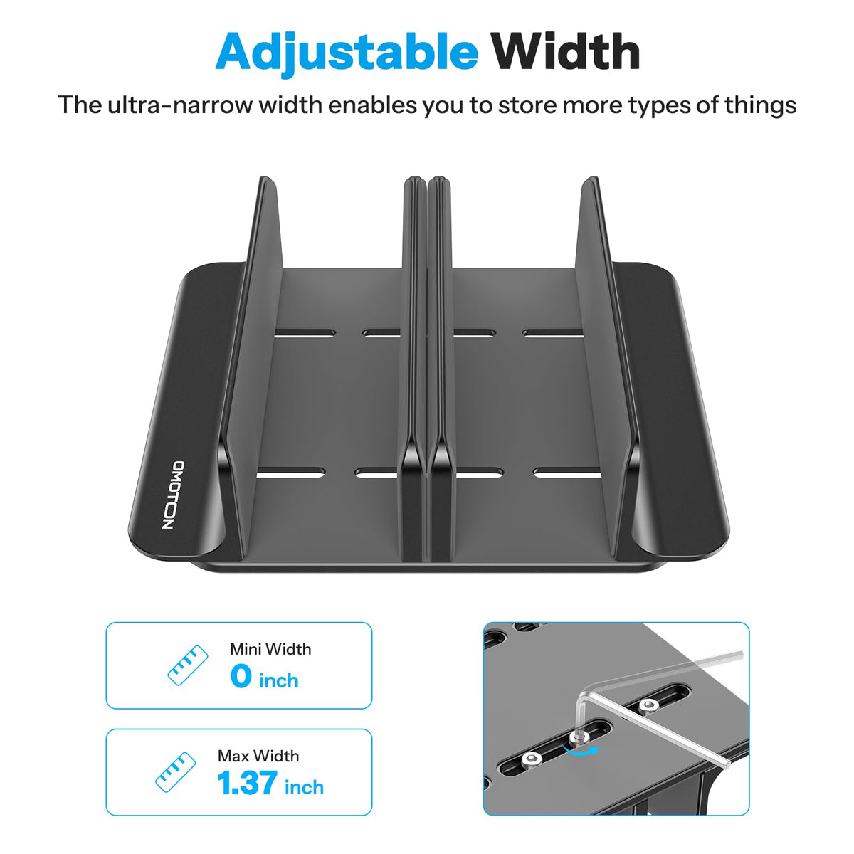 OMOTON side profile highlighting adjustable slot width for versatile device fit