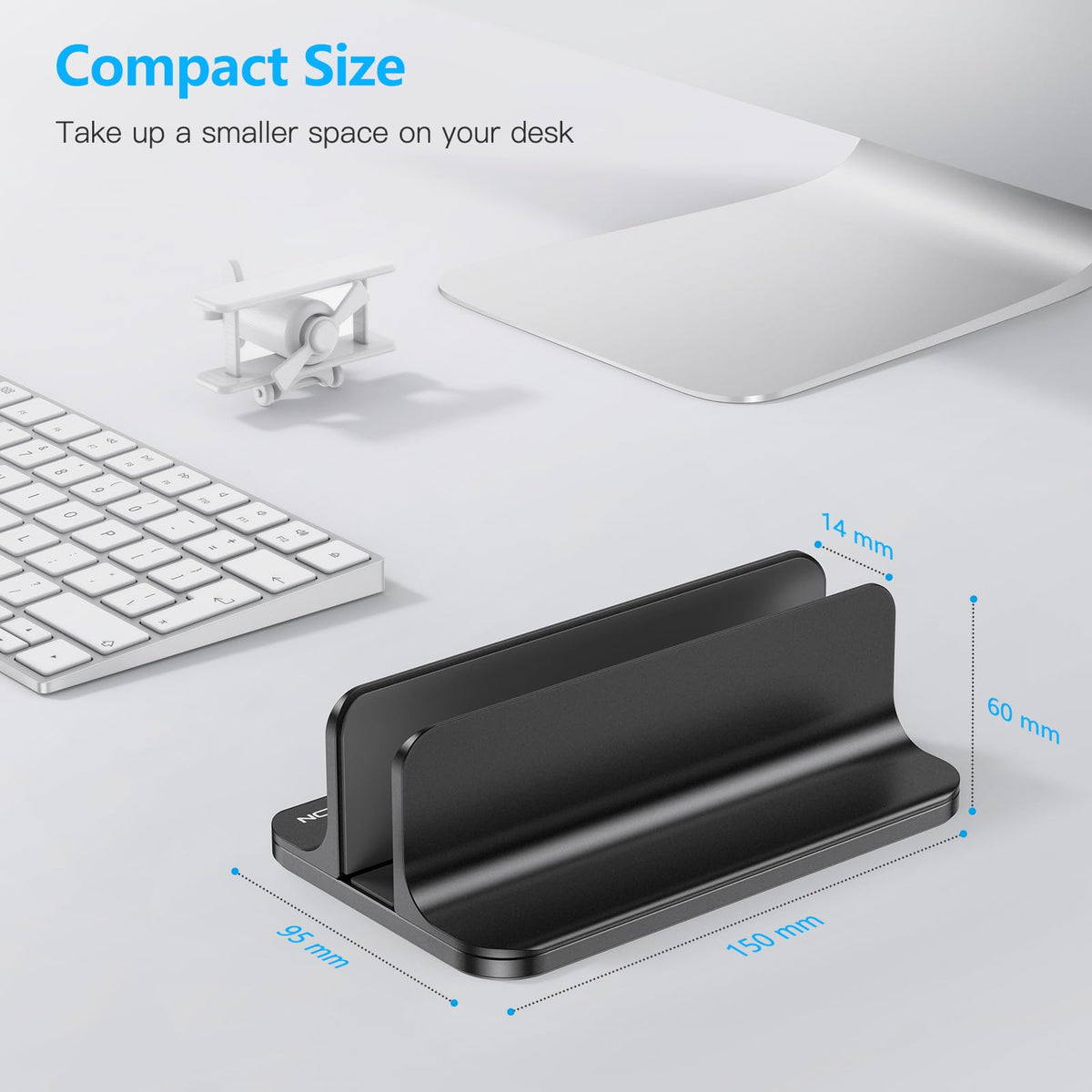 OMOTON stand with adjustable width to fit various laptop thicknesses