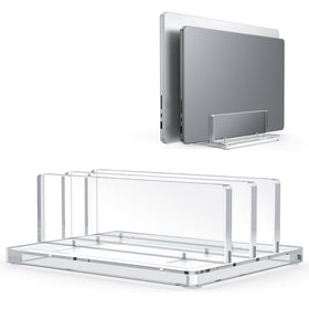 OMOTON vertical laptop stand dual slots for organized desk and easy device access