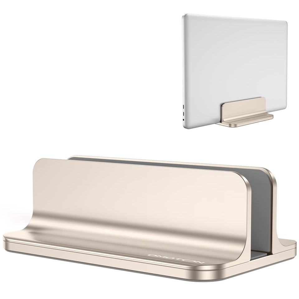 OMOTON vertical laptop stand Starlight front view enhances desk organization.